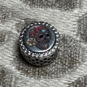 Sterling Silver Day of the Dead Pink Sugar Skull Charm, Cubic Zirconia